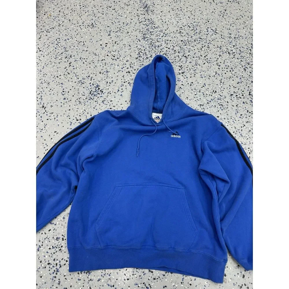 Vintage 90s Adidas Pullover Hoodie Large Blue‎ Sports Embroidered